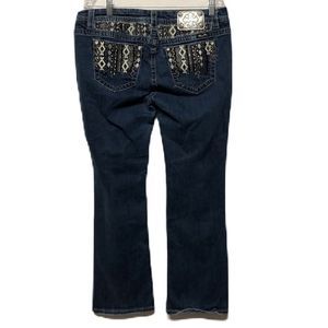 Miss Me 32” or 14 Blue Dark Wash Denim Embellished Mid Rise Easy Bootcut Jeans